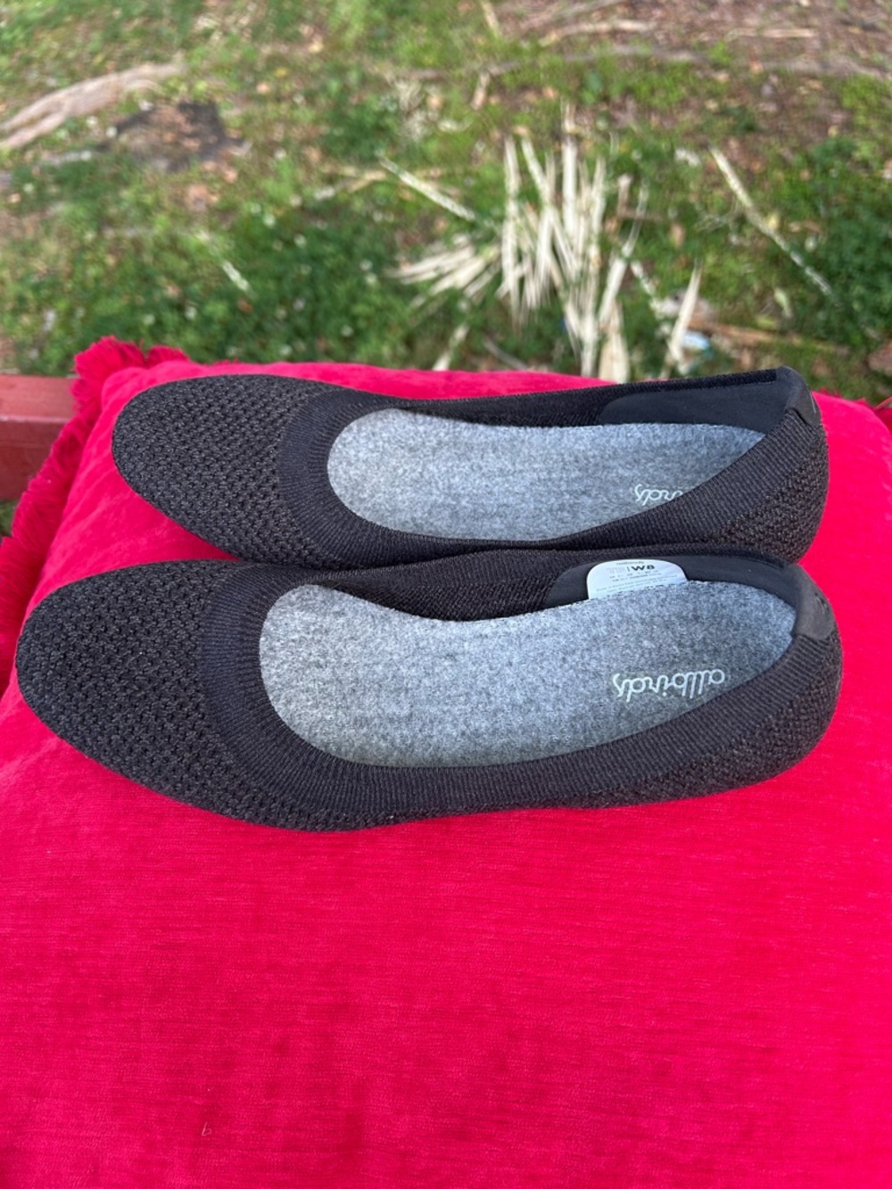 allbirds Women's Black Knit Ballet Flats with Gray Insole